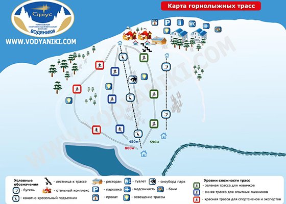 Vodianyky ski map, Ukraine